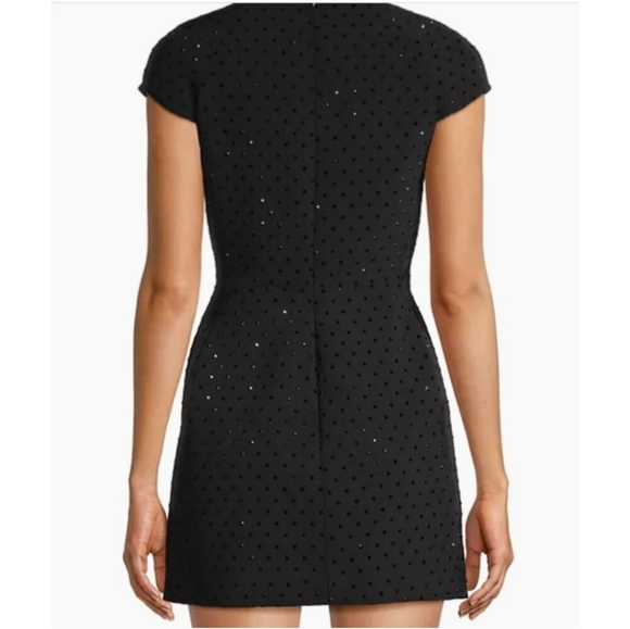 Toccin Kristen Structured Black Rhinestone Embellished Short Sleeve Mini Dress - Picture 7 of 11